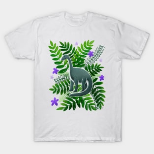 Dinosaur & Leaves - Green and Purple T-Shirt